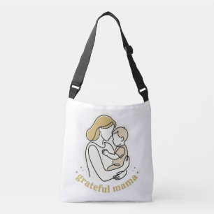 Grateful Mama Minimalist Line Art Mother and Baby  Crossbody Bag