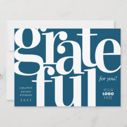 Grateful Modern Blue Business Holiday Card