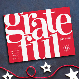 Grateful Modern Bright Red Business Holiday Card
