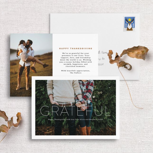 Grateful Modern Minimalist Thanksgiving Photo Card (Creator Uploaded)