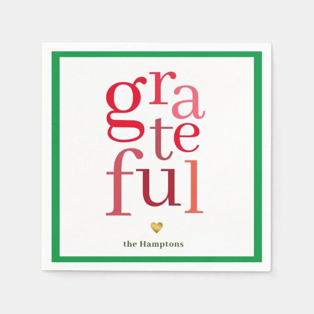 Grateful Modern Red Typography Christmas Napkin (Front)