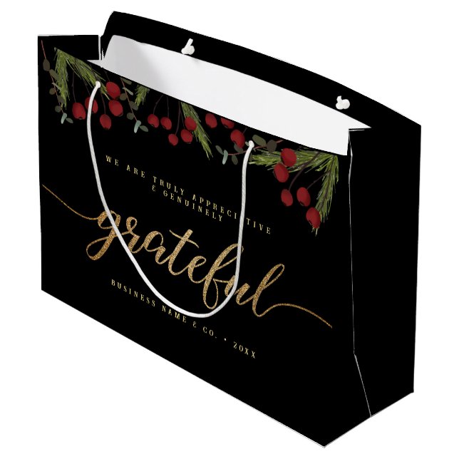 Grateful Modern Script Holly Pine business logo  Large Gift Bag (Back Angled)