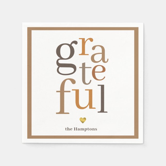 Grateful Modern Typography Thanksgiving  Napkin (Front)