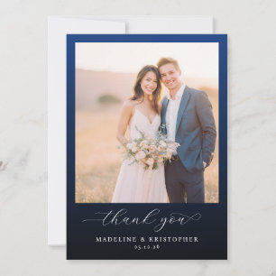 Grateful Navy Elegant Photo Thank You Card