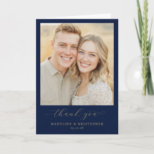 Grateful Navy Modern Photo Thank You Card