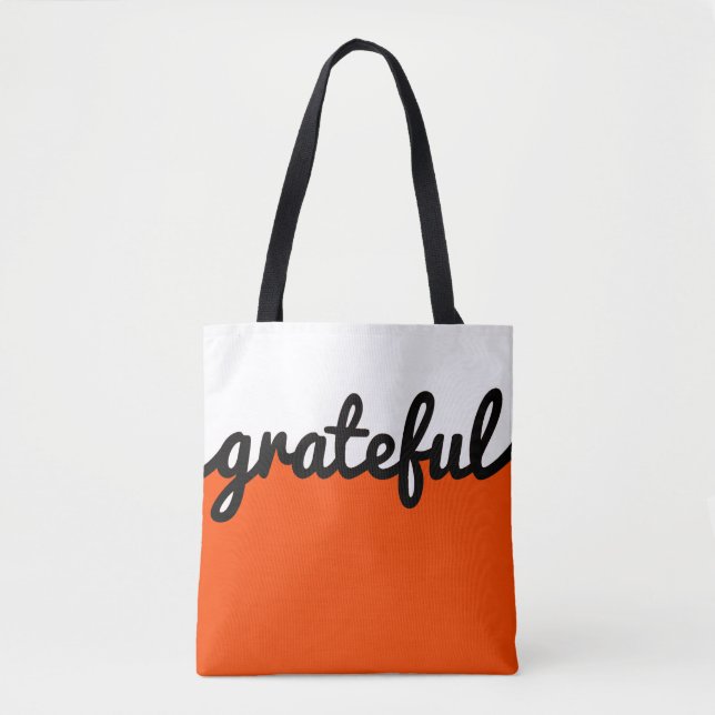 Grateful Orange Black White Colour Block Tote Bag (Front)