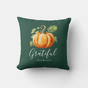 Grateful Orange Pumpkin Dark Green Personalised Cushion