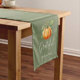 Grateful Orange Pumpkin Moss Green Personalised  Short Table Runner