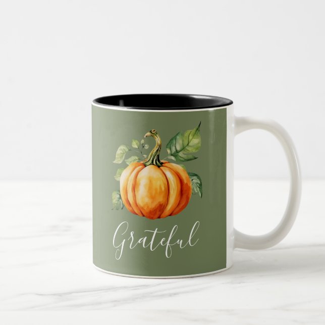 Grateful Orange Pumpkin Moss Green  Two-Tone Coffee Mug (Right)