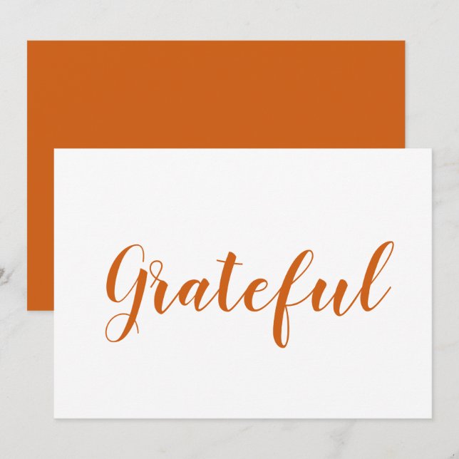 Grateful orange script cute thanksgiving card (Front/Back)