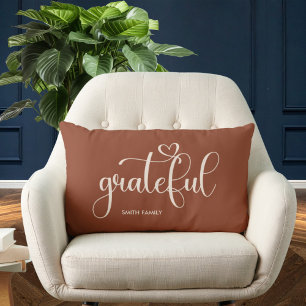 Grateful Personalized Brown Fall Autumn Lumbar Cushion