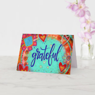 Grateful Pretty Inspirational Hearts Floral Fun Card