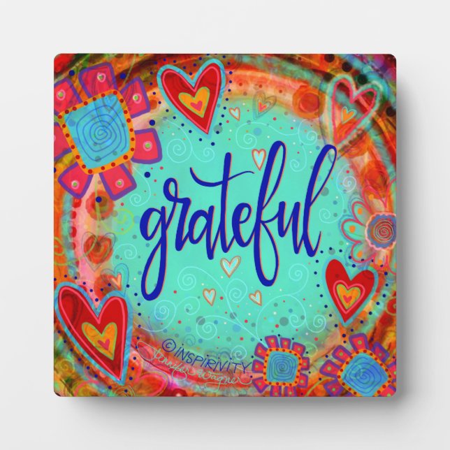 Grateful Pretty Inspirational Whimsical Easel Plaque (Front)