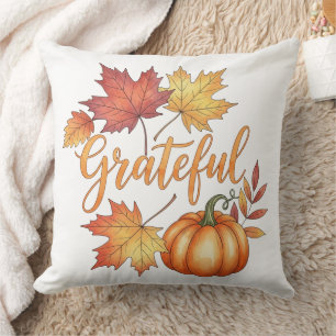 Grateful Pumpkin & Autumn Leaves Cushion