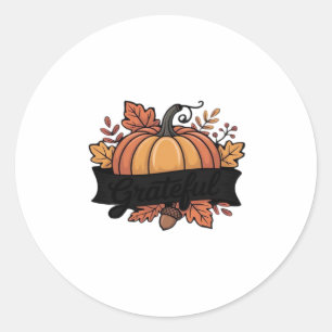 Grateful Pumpkin Autumn Leaves Design Classic T-Sh Classic Round Sticker