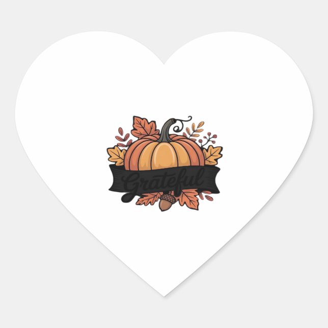 Grateful Pumpkin Autumn Leaves Design Classic T-Sh Heart Sticker (Front)
