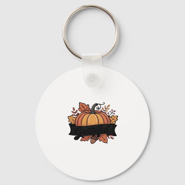 Grateful Pumpkin Autumn Leaves Design Classic T-Sh Key Ring (Front)