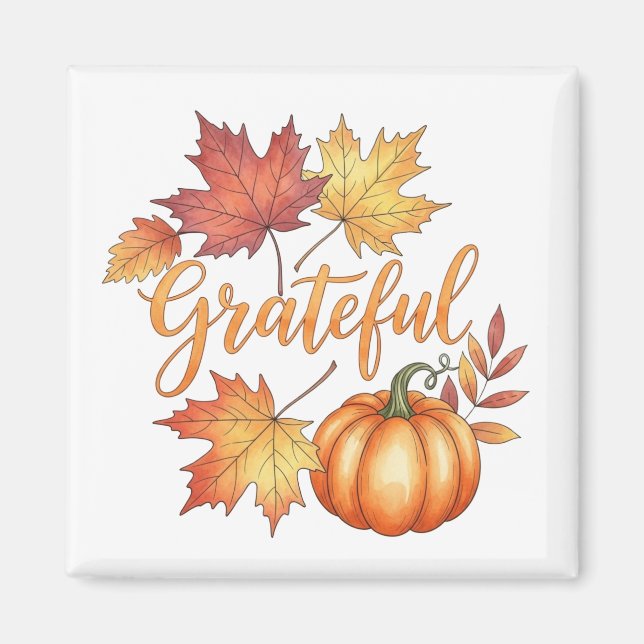 Grateful Pumpkin & Autumn Leaves  Magnet (Front)