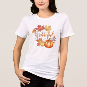 Grateful Pumpkin & Autumn Leaves Women's Tri-Blend Shirt