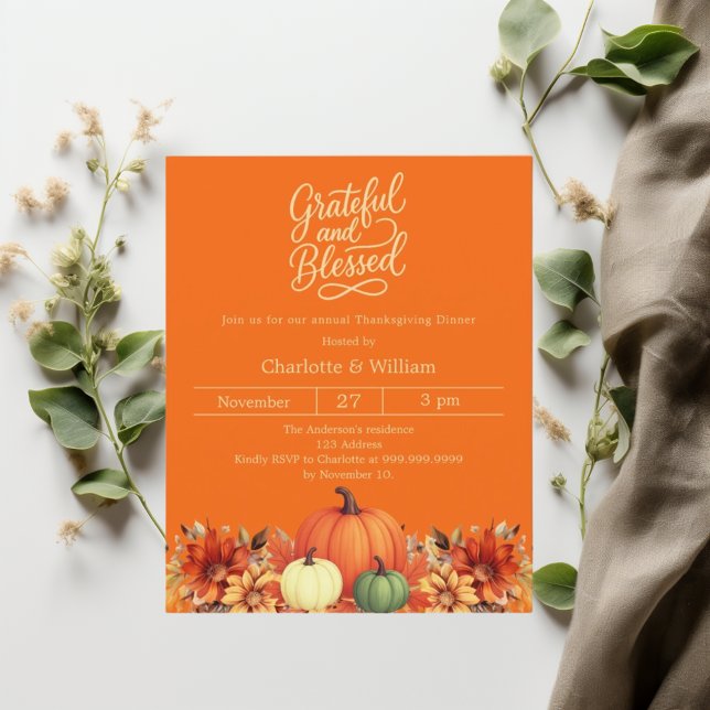 Grateful pumpkin orange Thanksgiving invitation (Creator Uploaded)