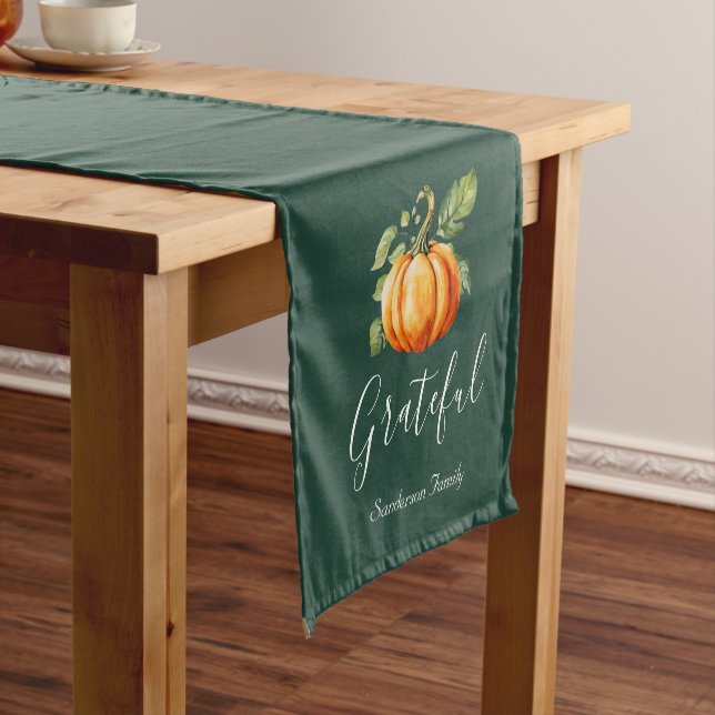Grateful Pumpkin Personalised Thanksgiving Short Table Runner (In Situ)