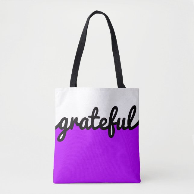 Grateful Purple Black White Colour Block Tote Bag (Front)