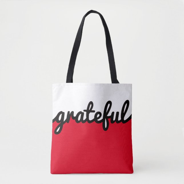 Grateful Red Black White Colour Block Tote Bag (Front)