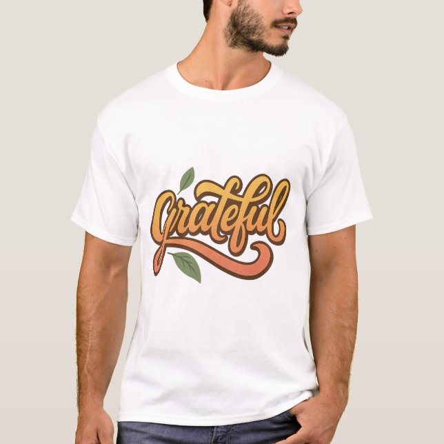 Grateful Script Leaves T-Shirt (Front)