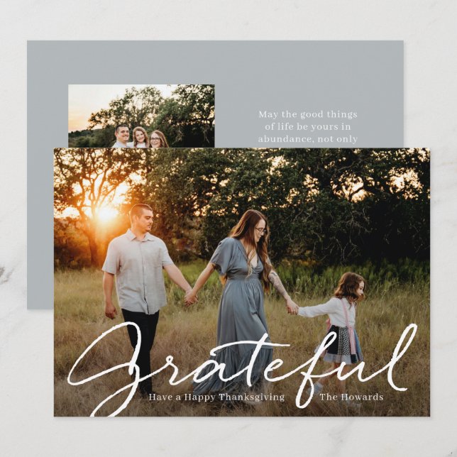 Grateful Script Thanksgiving Photo Cards (Front/Back)