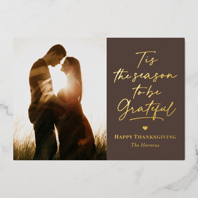 Grateful Season Foil Thanksgiving Photo Card (Front)