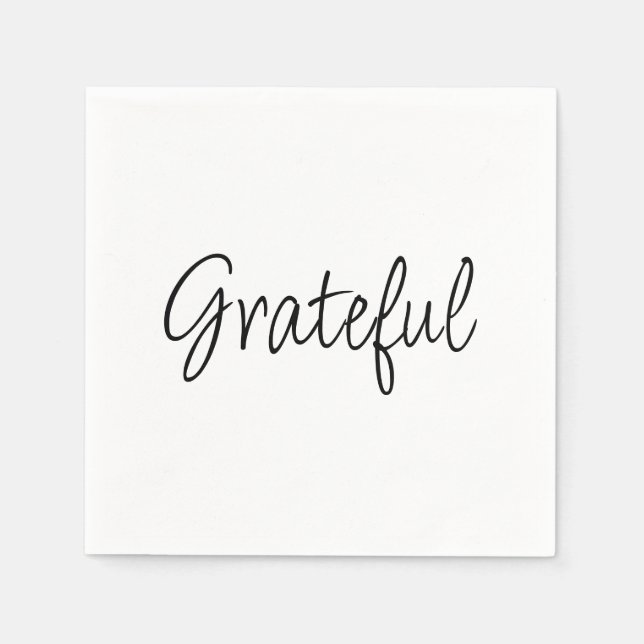 Grateful simple handwritten script thanksgiving  napkin (Front)