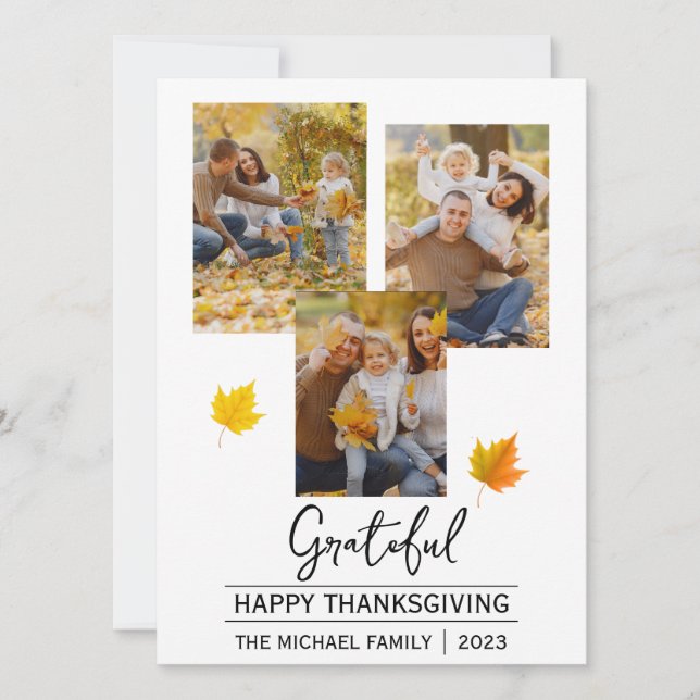 Grateful | Simple happy thanksgiving Family photo Holiday Card (Front)