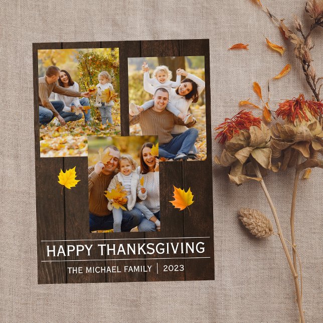 Grateful | Simple happy thanksgiving Family photo Holiday Card (Creator Uploaded)