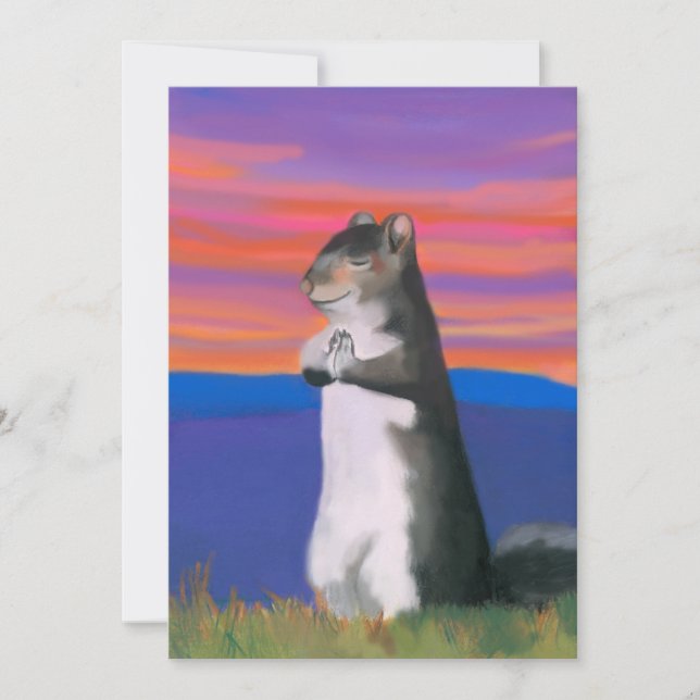 Grateful squirrel, thank you, praying, cute animal invitation (Front)