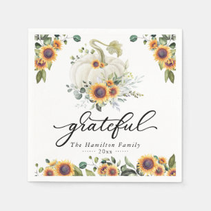 Grateful Sunflowers Pumpkin Greenery Thanksgiving Napkin
