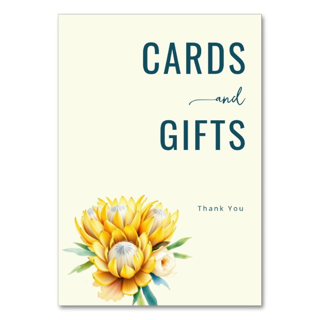 Grateful Teal Watercolor Protea Bouquet Table Number (Front)