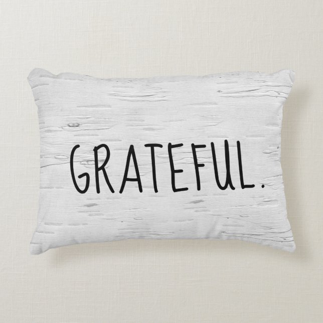 GRATEFUL Text On Birch Tree  Accent Pillow (Front)