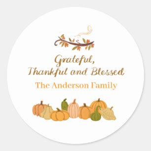 grateful, thankful and blessed classic round sticker