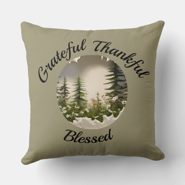 "Grateful, Thankful, Blessed" Accent Throw Pillow (Back)