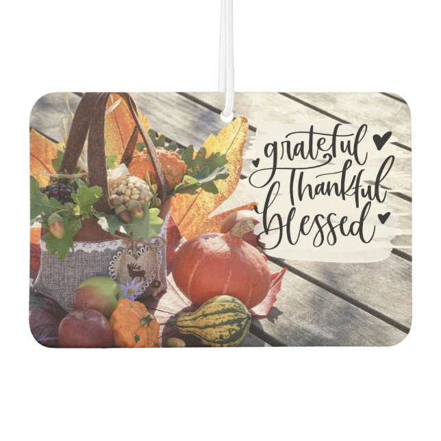 Grateful Thankful Blessed Autumn Gourds Car Air Freshener (Front)