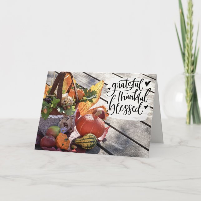 Grateful Thankful Blessed Autumn Inspirational Card (Front)