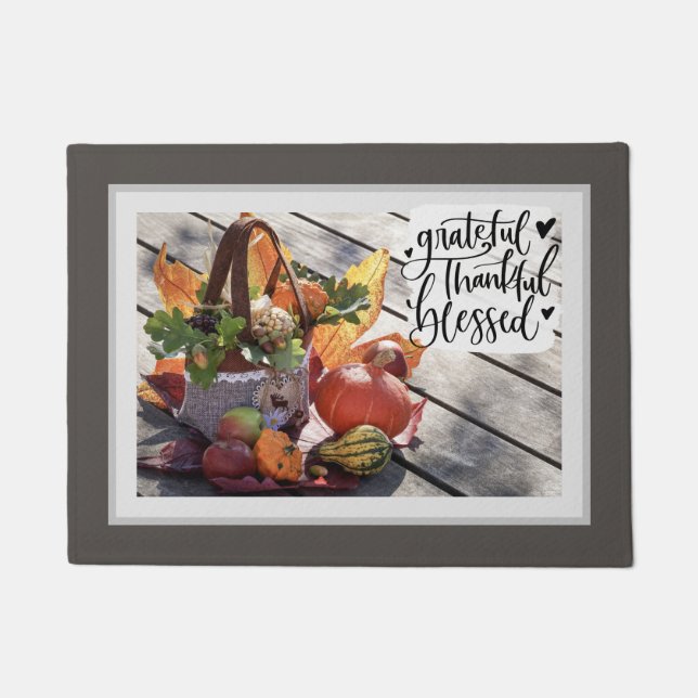 Grateful Thankful Blessed Autumn Inspirational Doormat (Front)