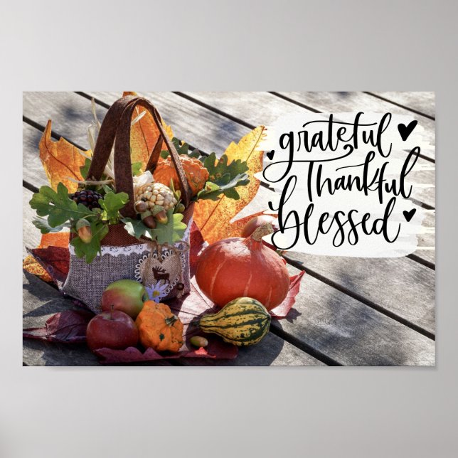 Grateful Thankful Blessed Autumn Inspirational Poster (Front)