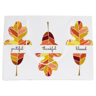 Grateful Thankful Blessed Autumn Leaf Fall Colours Large Gift Bag