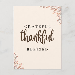 Grateful Thankful Blessed Botanical Postcard