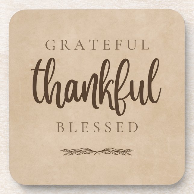 Grateful Thankful Blessed Brown Coaster (Front)