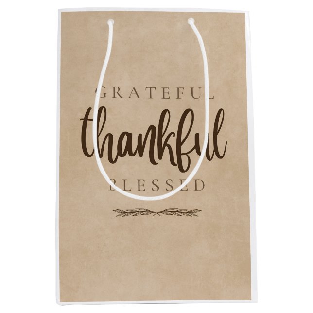 Grateful Thankful Blessed Brown Medium Gift Bag (Front)