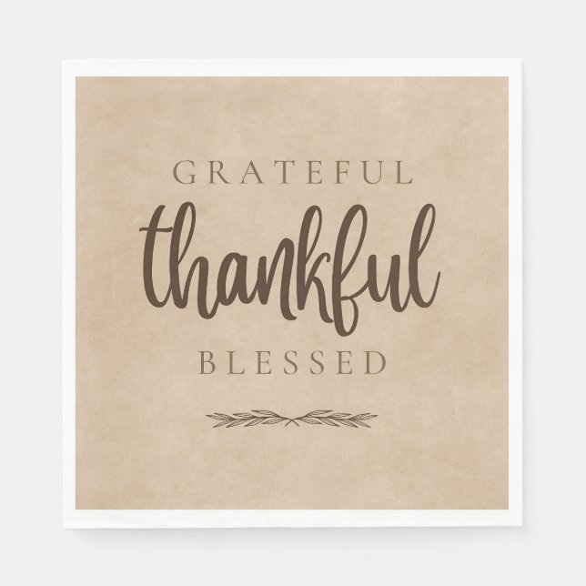 Grateful Thankful Blessed Brown Napkin (Front)