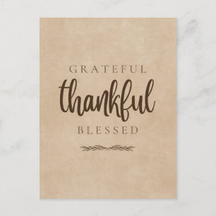 Grateful Thankful Blessed Brown Postcard