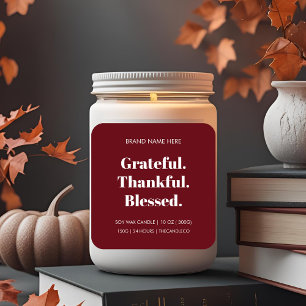 Grateful Thankful Blessed Candle Burgundy Square Sticker